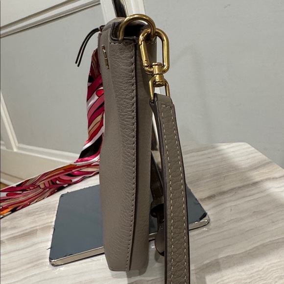 Tory Burch Bag Kira Grey Pebbled Leather Top-Zip Crossbody - Picture 6 of 17